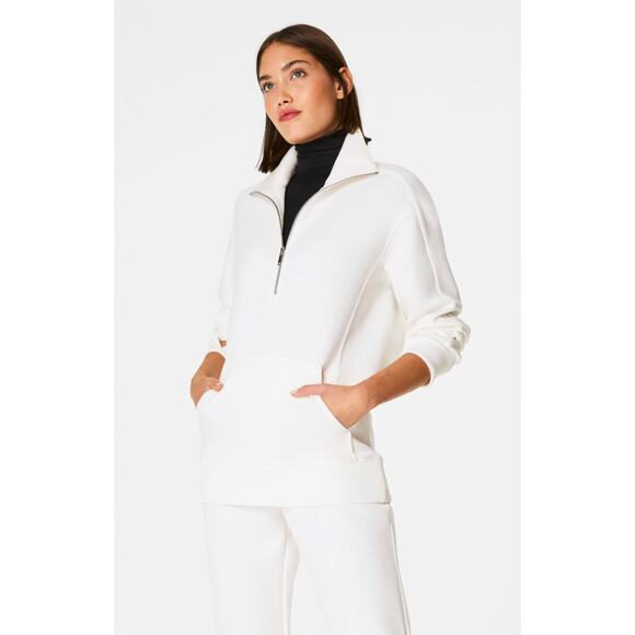 SPANX Sweaters - SPANX AirEssentials Luxe Half Zip Top Tunic Sweatshirt Pullover Powder White NWT